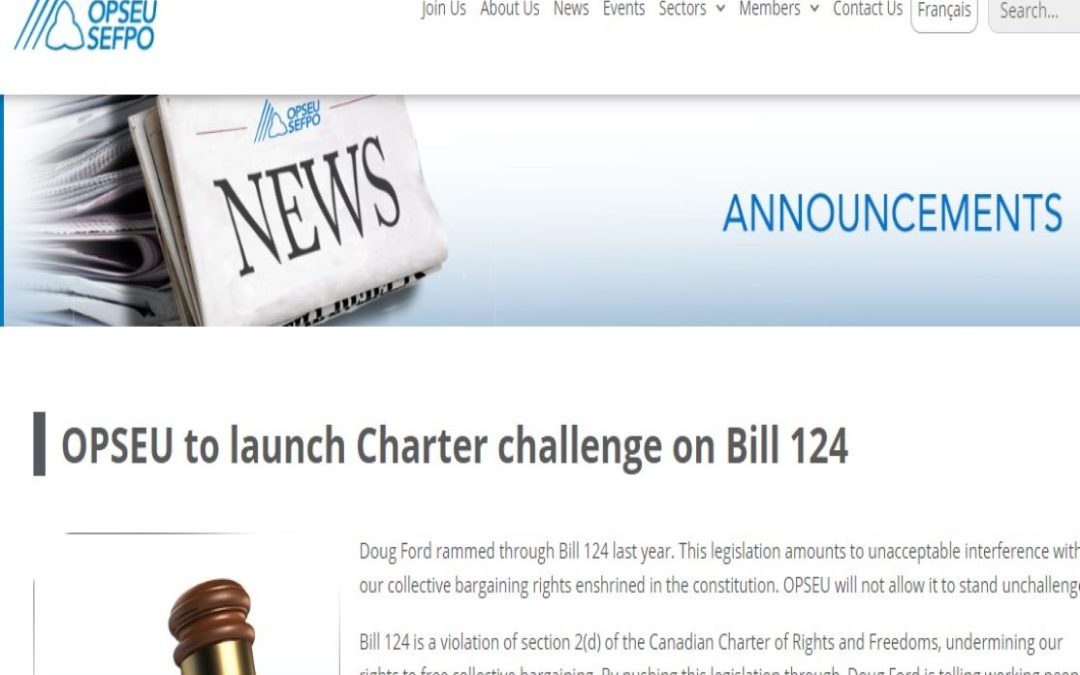 OPSEU to launch Charter challenge on Bill 124