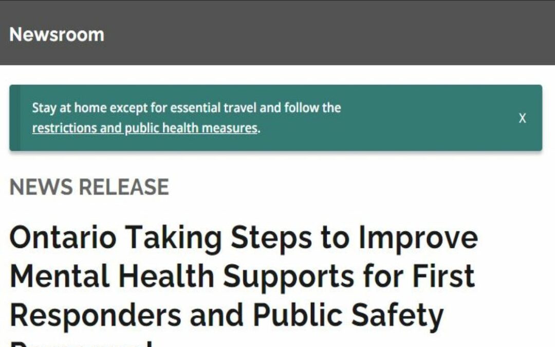 Ontario Taking Steps to Improve Mental Health Supports for First Responders and Public Safety Personnel